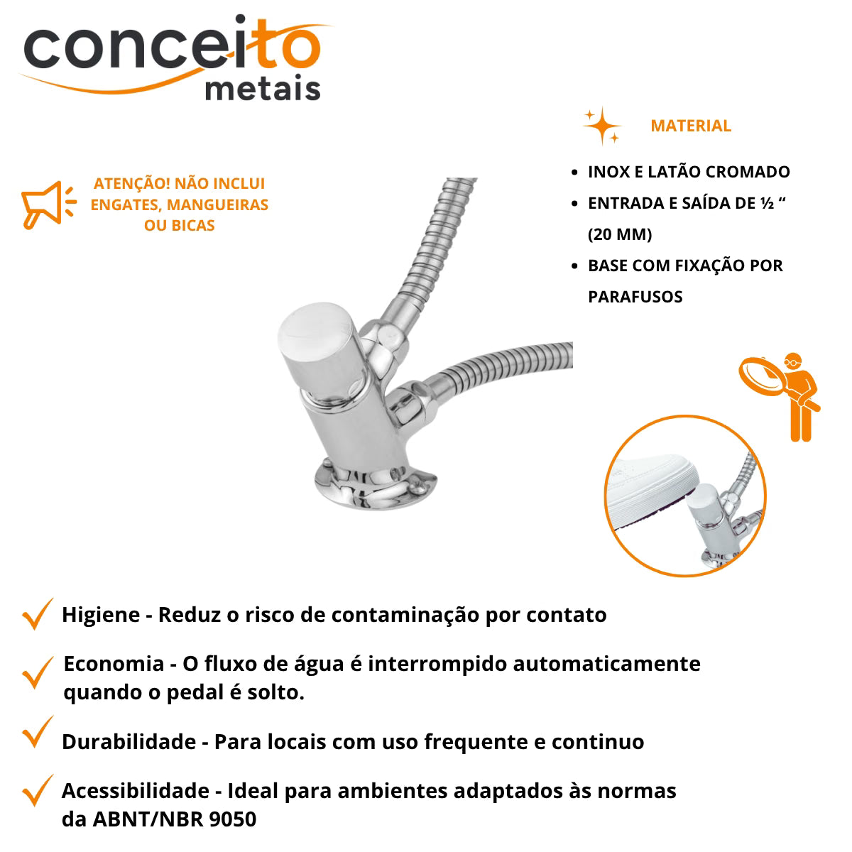 Acionador de pedal mecânico metal - 13057: material e características