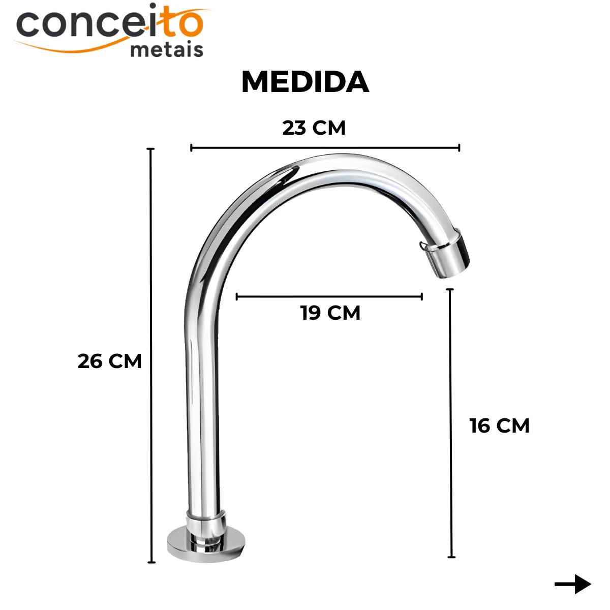 Bica para acionador lavatório de luxo 26cm - 13091: medidas