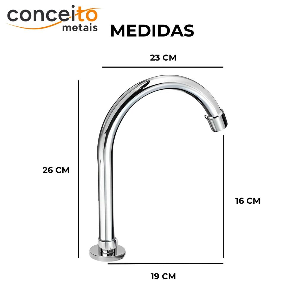 Kit acionador de pedal elétrico 110V com torneira bica alta móvel - 13115: medidas