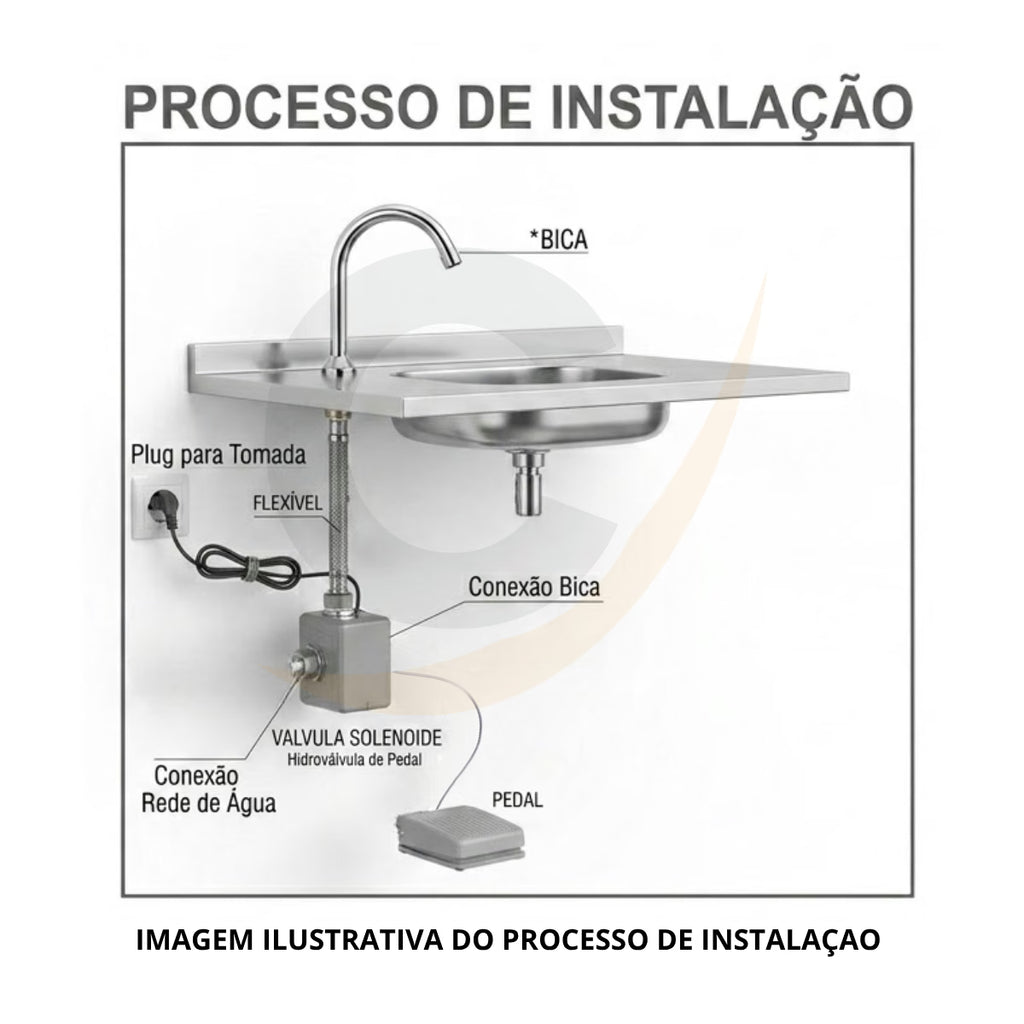 Kit acionador de pedal elétrico 220V com torneira bica alta móvel - 13116: processo de instalação