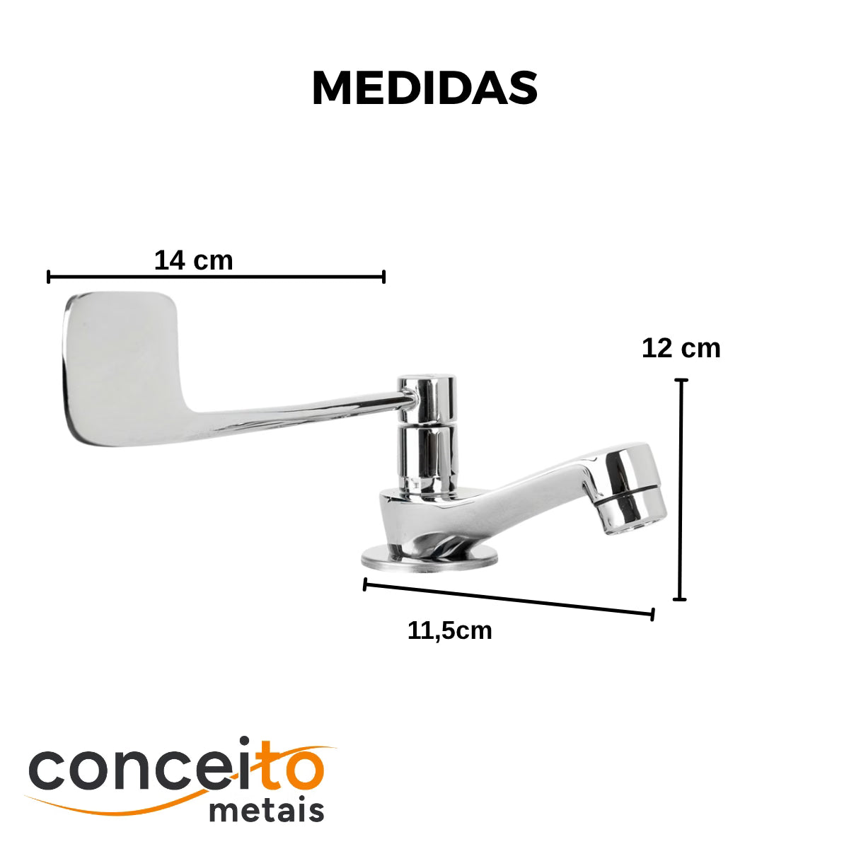 Torneira clínica hospitalar cotovelo com alavanca larga em metal 11,5 cm - 13150: medidas