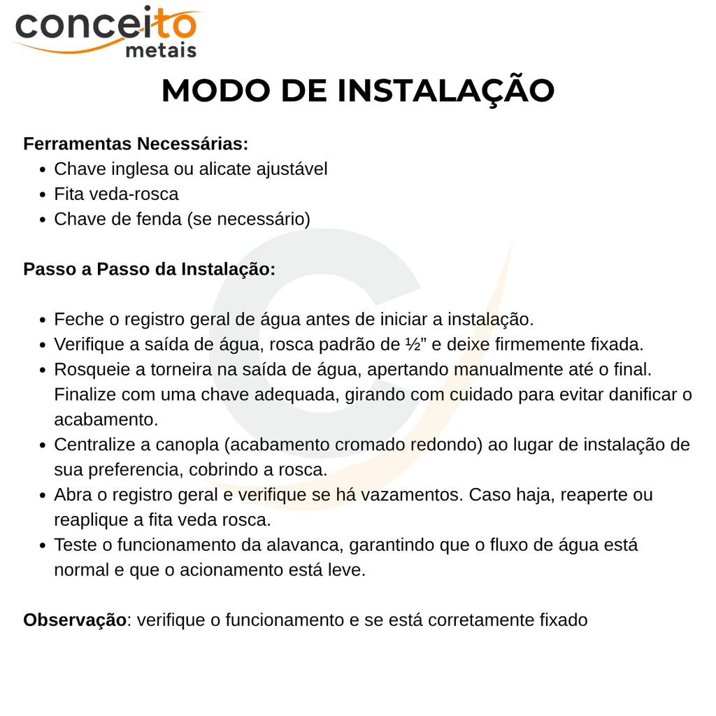 Torneira clínica hospitalar cotovelo com alavanca larga em metal 11,5 cm - 13150: modo de instalação
