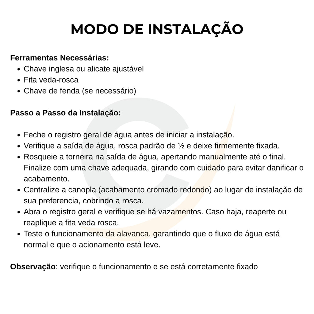 Torneira clínica alavanca especial metal bica móvel de mesa 1/4 volta comp - 13152: modo de instalação