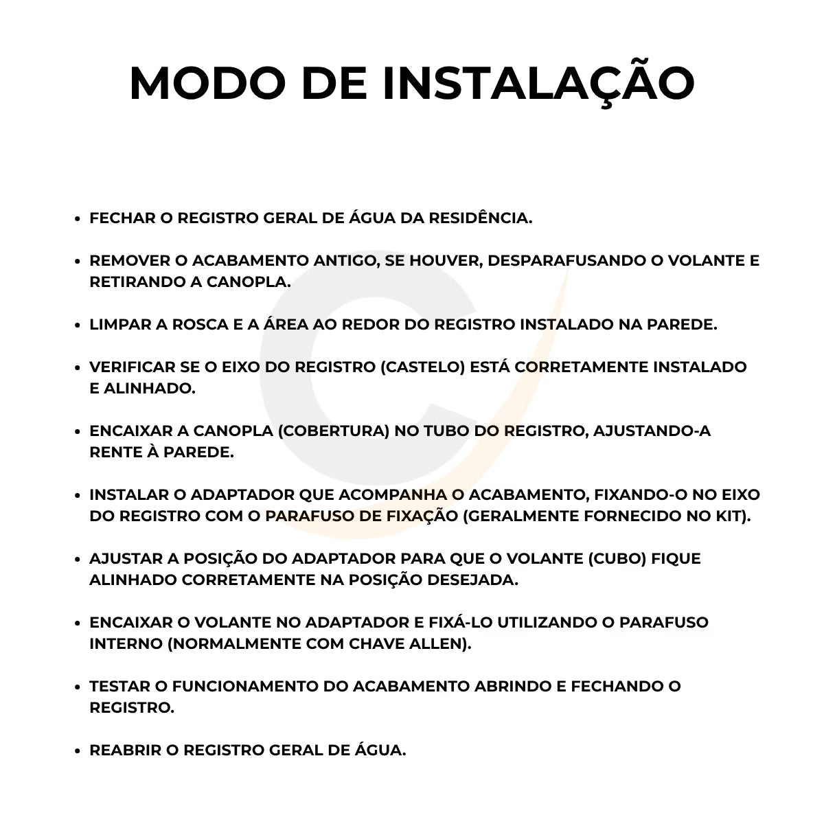 Acabamento quadrado para base Deca - 13208: modo de instalação