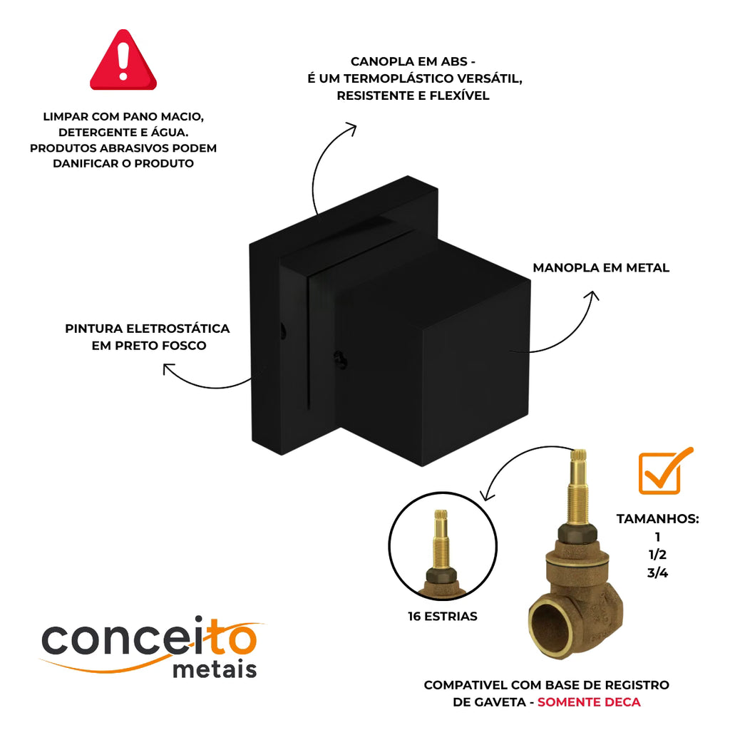Acabamento quadrado preto fosco 3/4 para base Deca - 13210: acessórios, materiais e compatibilidade