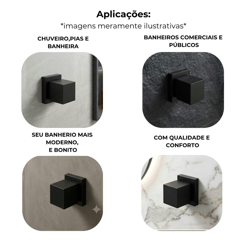 Acabamento quadrado preto fosco 3/4 para base Deca - 13210: aplicações