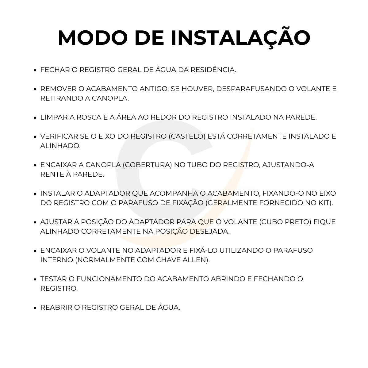 Acabamento quadrado preto fosco 3/4 para base Deca - 13210: modo de instalação