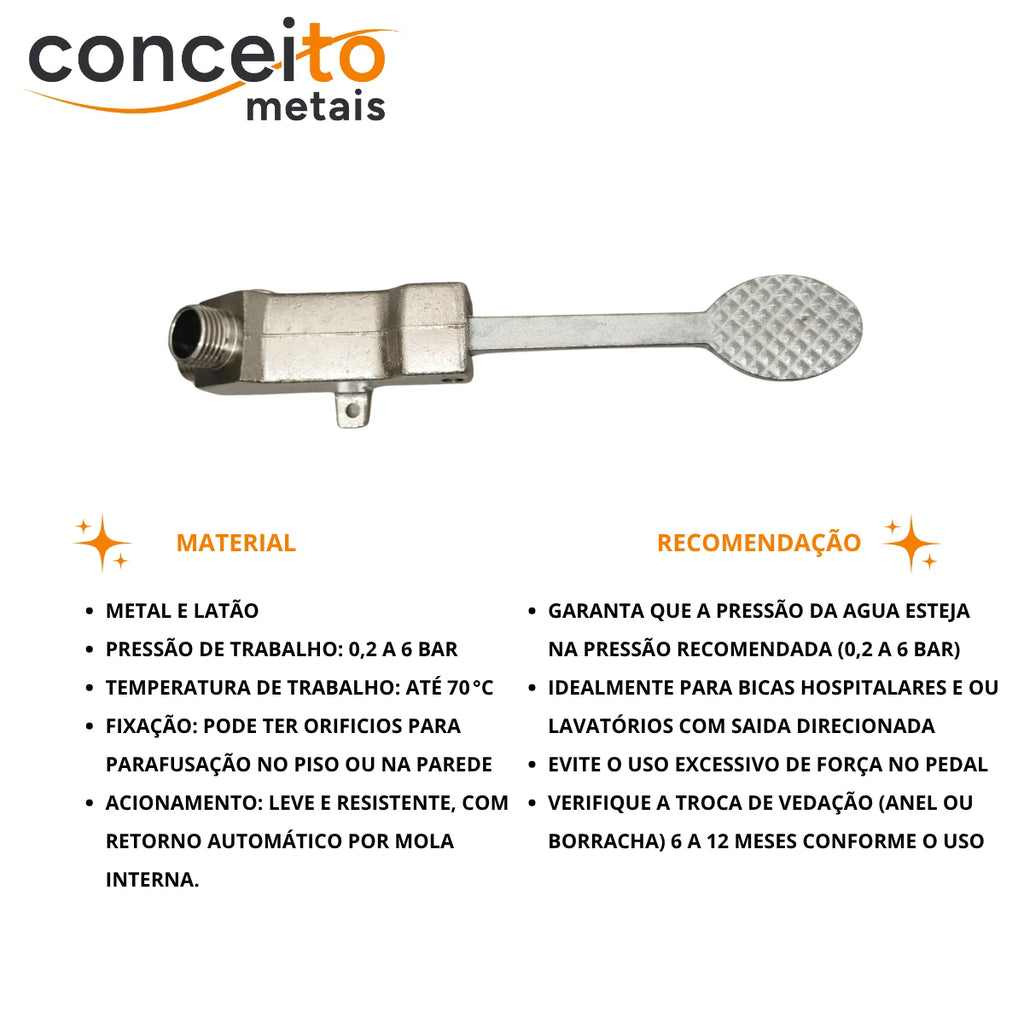 Acionador de pedal mecânico metal para torneira - 13215: material e recomendações de uso