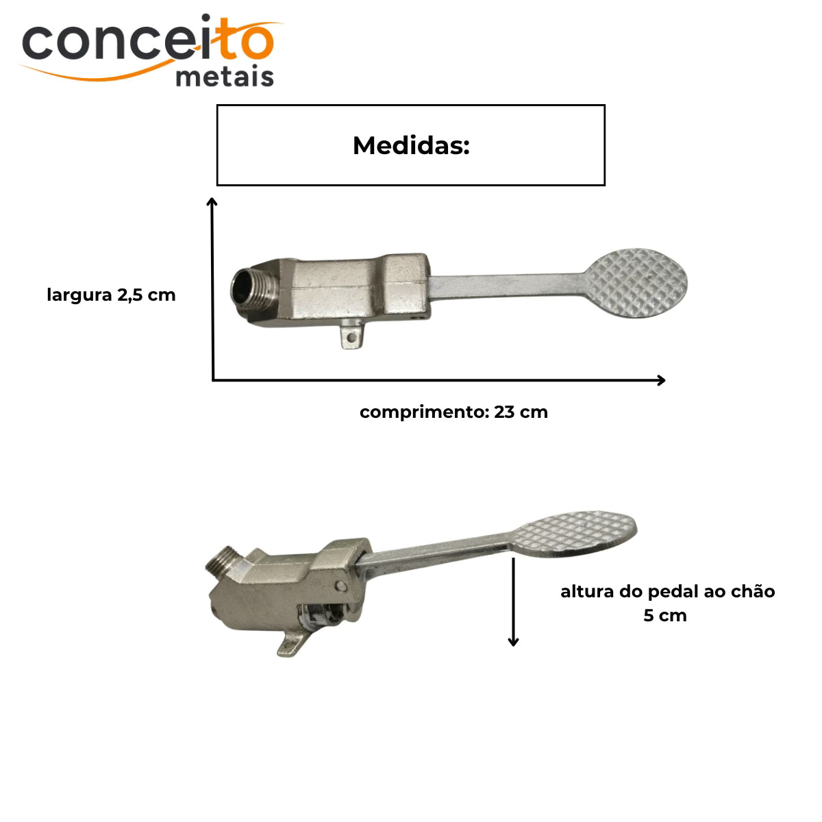 Acionador de pedal mecânico metal para torneira - 13215: medidas: comprimento 23 cm
