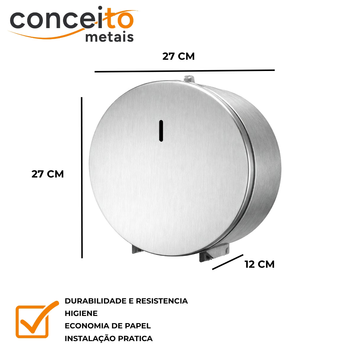 Porta papel higiênico com trava 400m inox escovado com porta cadeado - 13235: medidas 27 x 27 x 12 cm