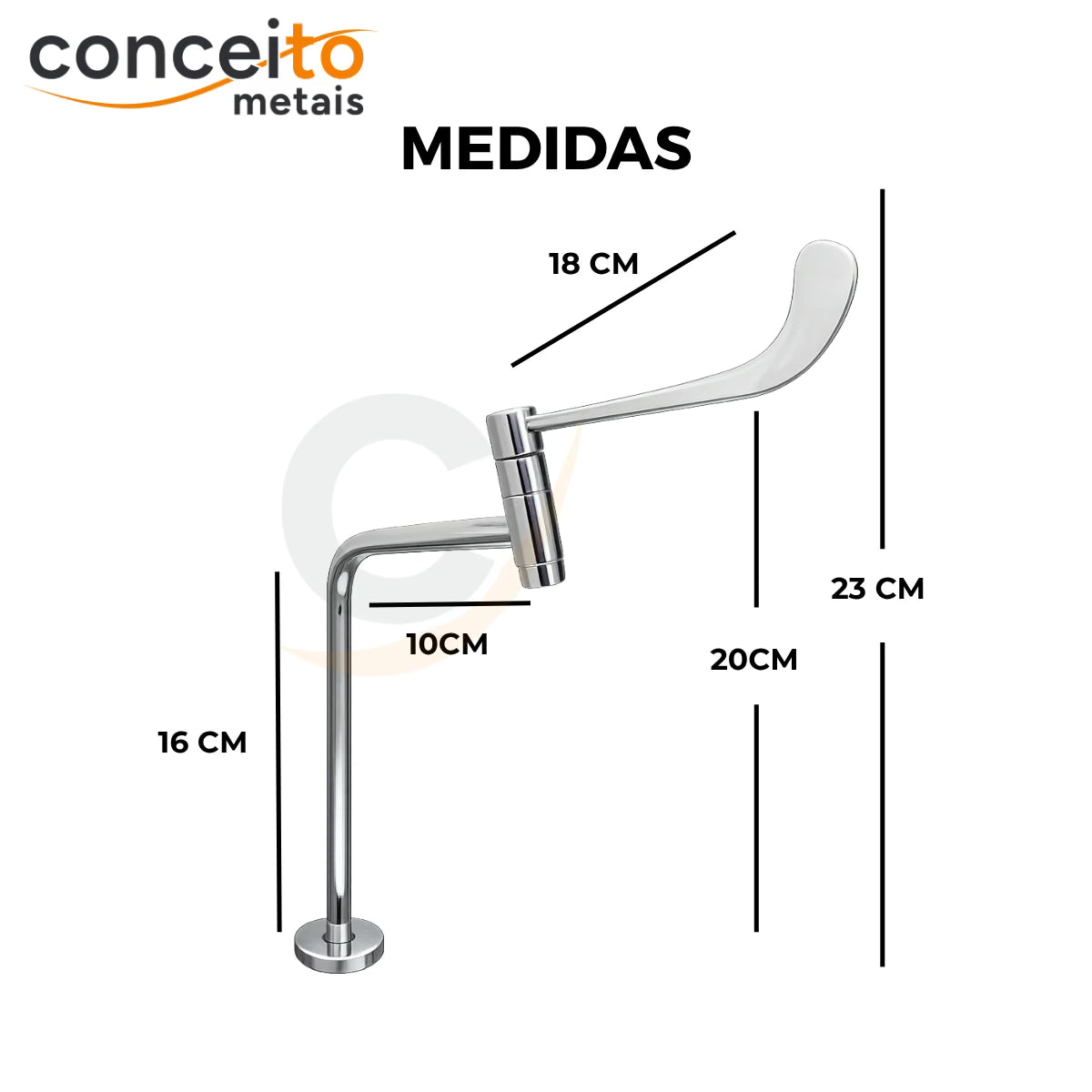 Torneira clínica de mesa alavanca 16cm 45° em metal reforçado - 13240: medidas