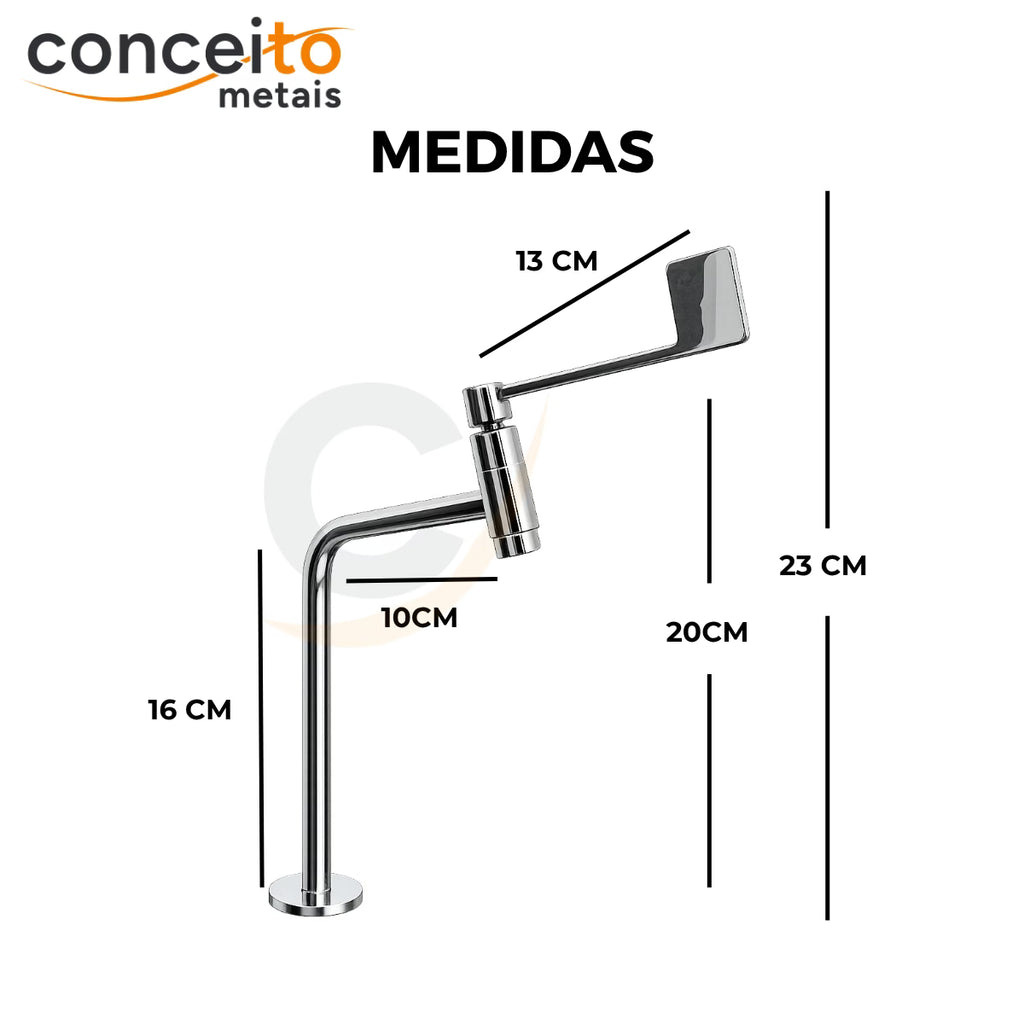 Torneira clínica de mesa alavanca especial 16cm 45° em metal reforçado - 13241: medidas
