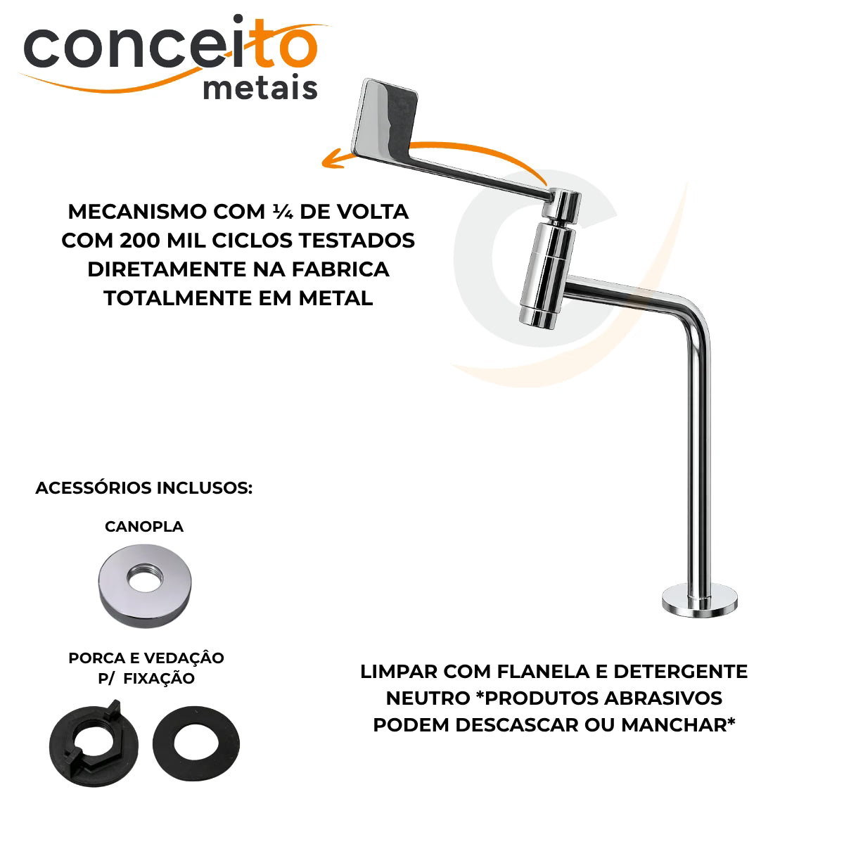 Torneira clínica de mesa alavanca especial 16cm 45° em metal reforçado - 13241: mecanismo e acessórios