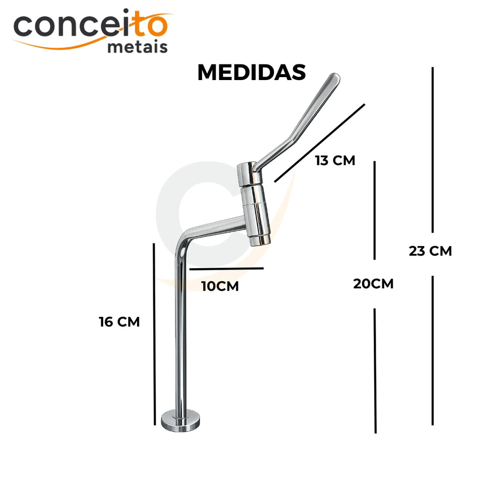 Torneira clínica de mesa 16cm 45° em metal reforçado - 13244: medidas