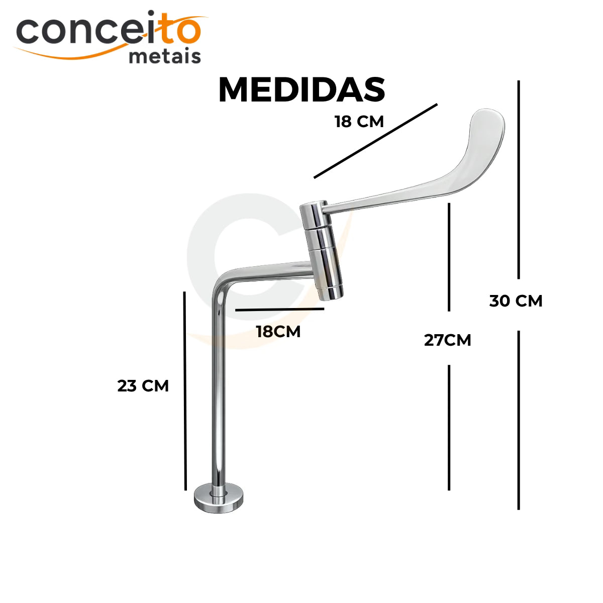 Torneira clínica de mesa alavanca clínica 27cm 45° em metal reforçado - 13245: medidas