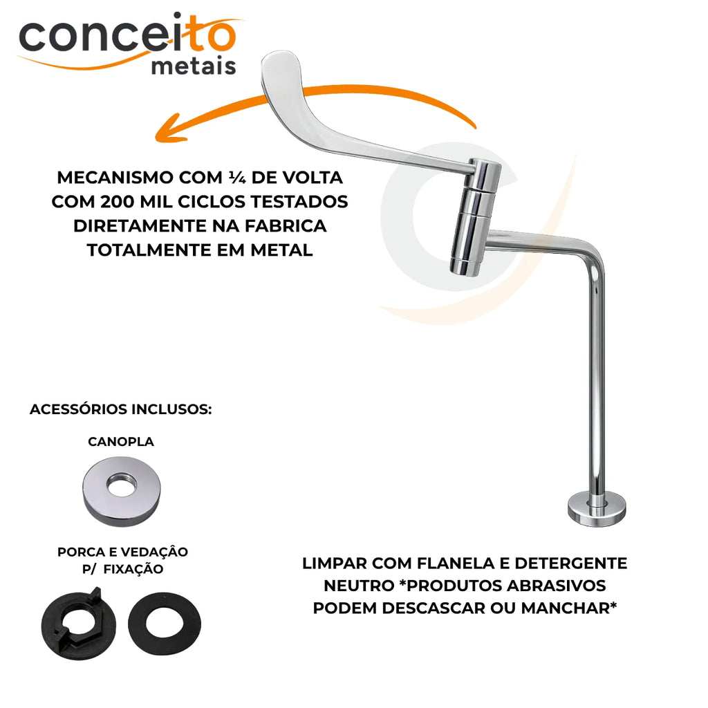Torneira clínica de mesa alavanca clínica 27cm 45° em metal reforçado - 13245: mecanismo e acessórios inclusos