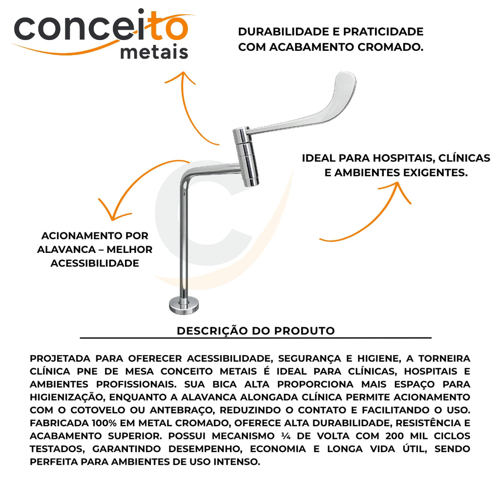 Torneira clínica de mesa alavanca clínica 27cm 45° em metal reforçado - 13245: durabilidade e descrição do produto