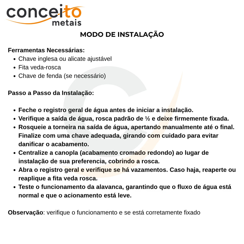 Torneira clínica de mesa alavanca clínica 27cm 45° em metal reforçado - 13245: modo de instalação
