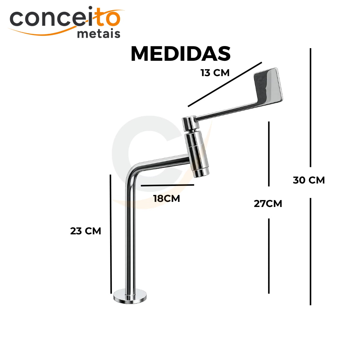 Torneira clínica de mesa alavanca especial 27cm 45° em metal reforçado - 13246: medidas