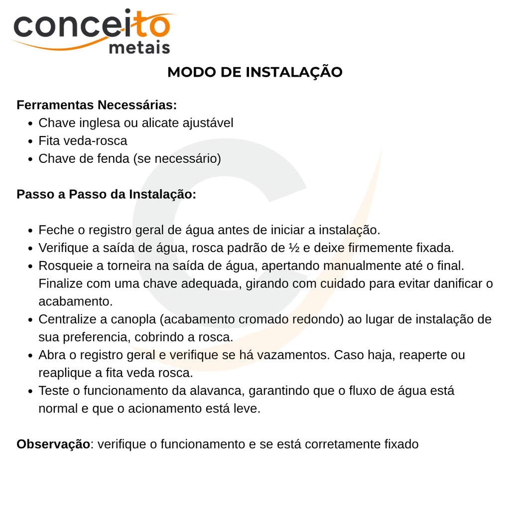 Torneira clínica de mesa alavanca especial 27cm 45° em metal reforçado - 13246: modo de instalação