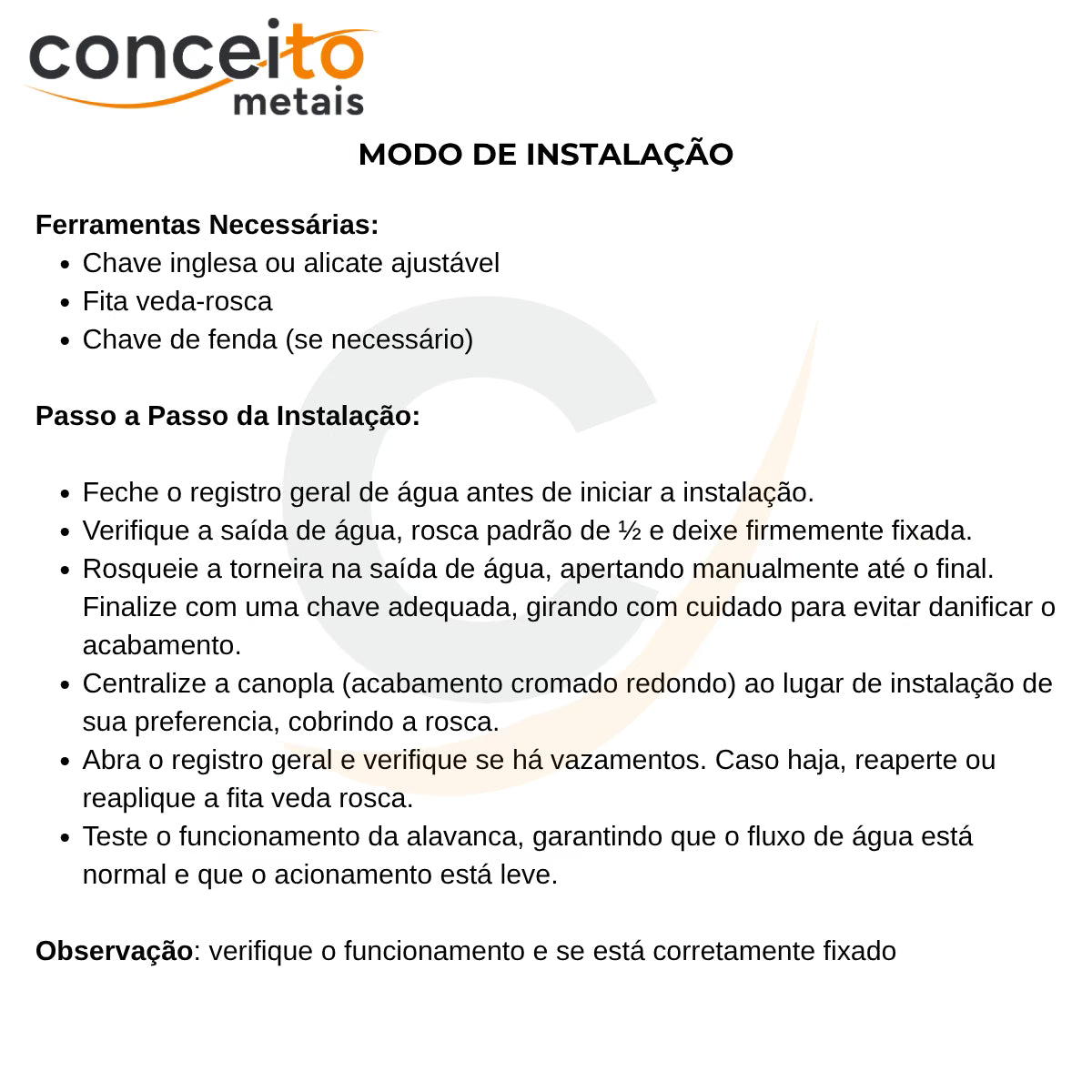 Torneira clínica de mesa 27cm 45° em metal reforçado - 13249: modo de instalação