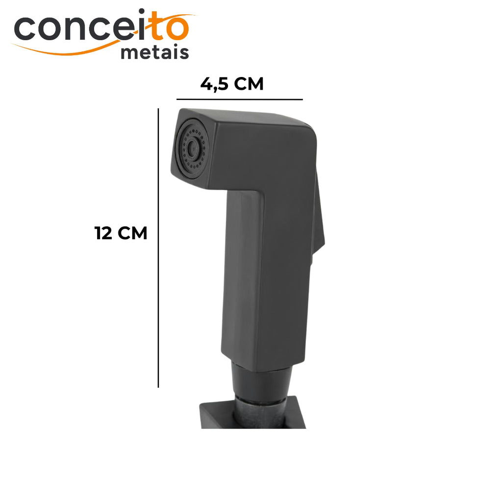 Ducha higiênica quadrado completa preto fosco black matte - 13281: medidas da ducha
