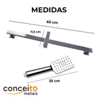 Ducha com barra deslizante cromada 60cm - 13608: medidas