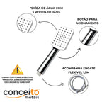 Ducha com barra deslizante cromada 60cm - 13608: jatos, botão e engate flexível de 1,5 m