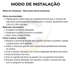 Ducha com barra deslizante cromada 60cm - 13608: modo de instalação