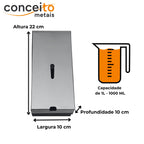Saboneteira aço carbono com pintura epóxi e tampa de inox polido com chave e reservatório 1000 ml - 13674: medidas e capacidade de 1 litro