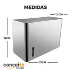 Toalheiro dispenser fabricado em aço inox brilhante para papel interfolhado - 13682: medidas