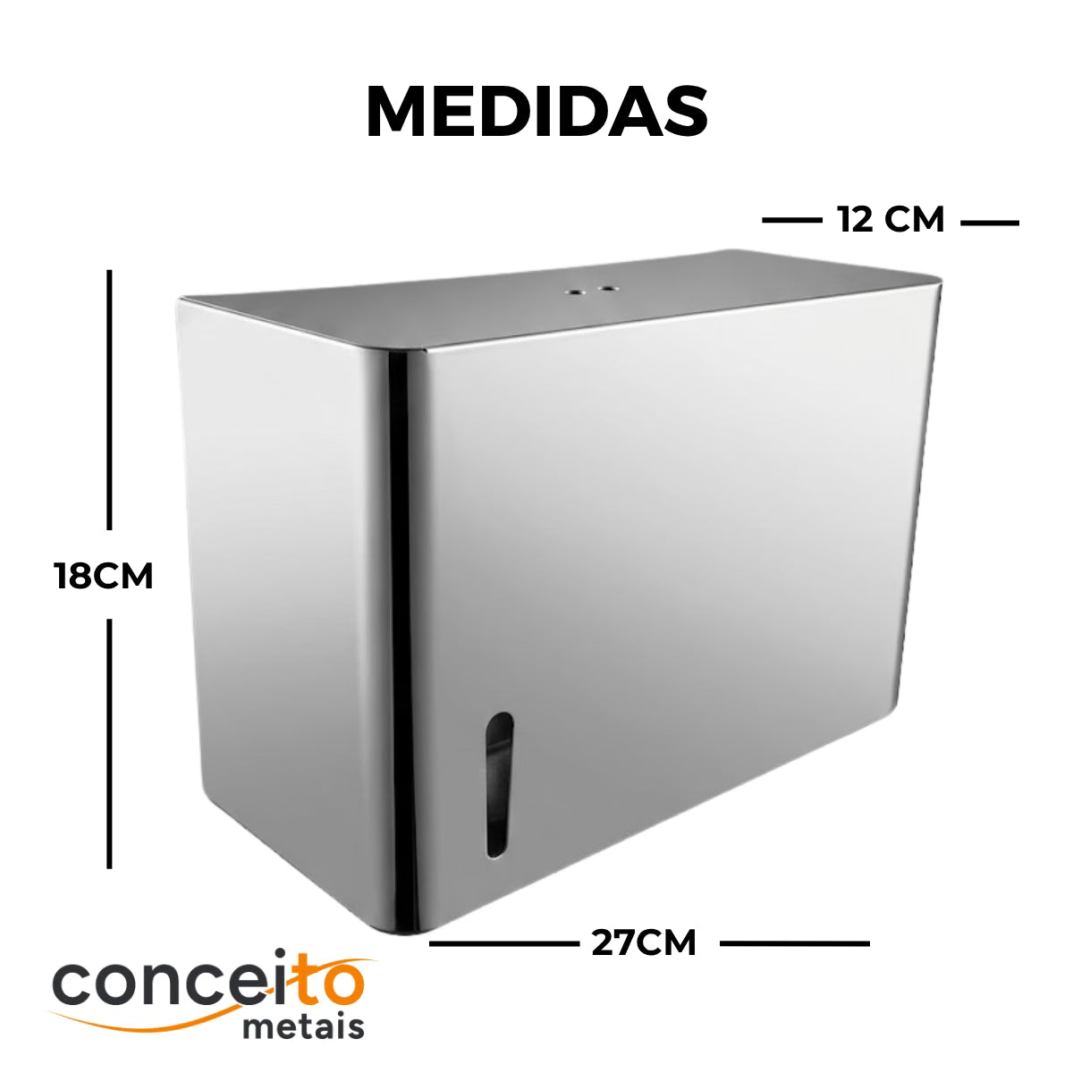 Toalheiro dispenser fabricado em aço inox brilhante para papel interfolhado - 13682: medidas