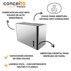 Toalheiro dispenser fabricado em aço inox brilhante para papel interfolhado - 13682: detalhes