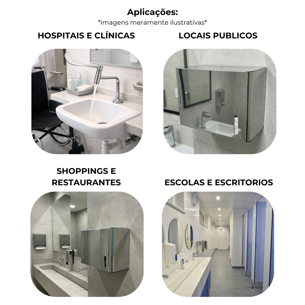 Toalheiro dispenser fabricado em aço inox brilhante para papel interfolhado - 13682: aplicações