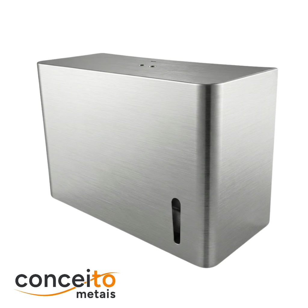 Toalheiro dispenser fabricado em aço inox escovado para papel interfolhado - 13683