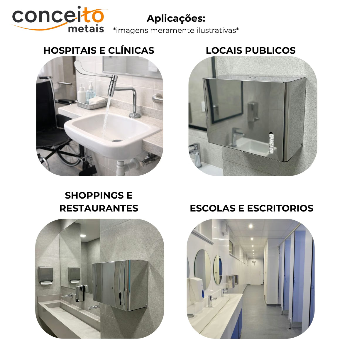 Toalheiro dispenser fabricado em aço inox escovado para papel interfolhado - 13683: aplicações