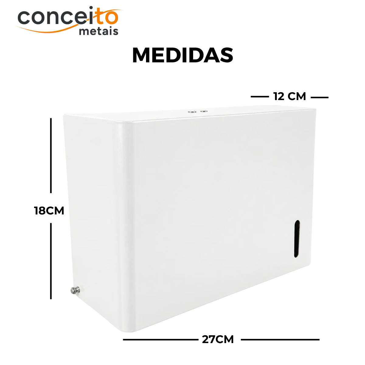 Toalheiro dispenser fabricado em aço com pintura eletrostática branca interfolhado - 13684: medidas