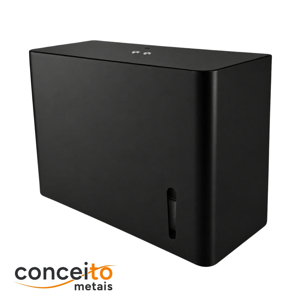 Toalheiro dispenser fabricado em aço com pintura eletrostática preto interfolhado - 13685