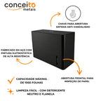 Toalheiro dispenser fabricado em aço com pintura eletrostática preto interfolhado - 13685: detalhes