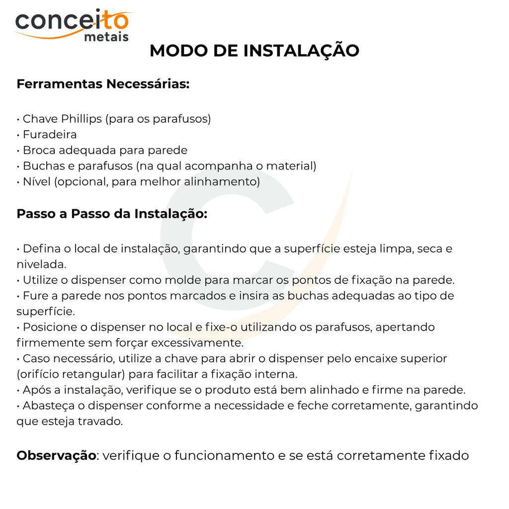 Toalheiro dispenser fabricado em aço com pintura eletrostática preto interfolhado - 13685: modo de instalação