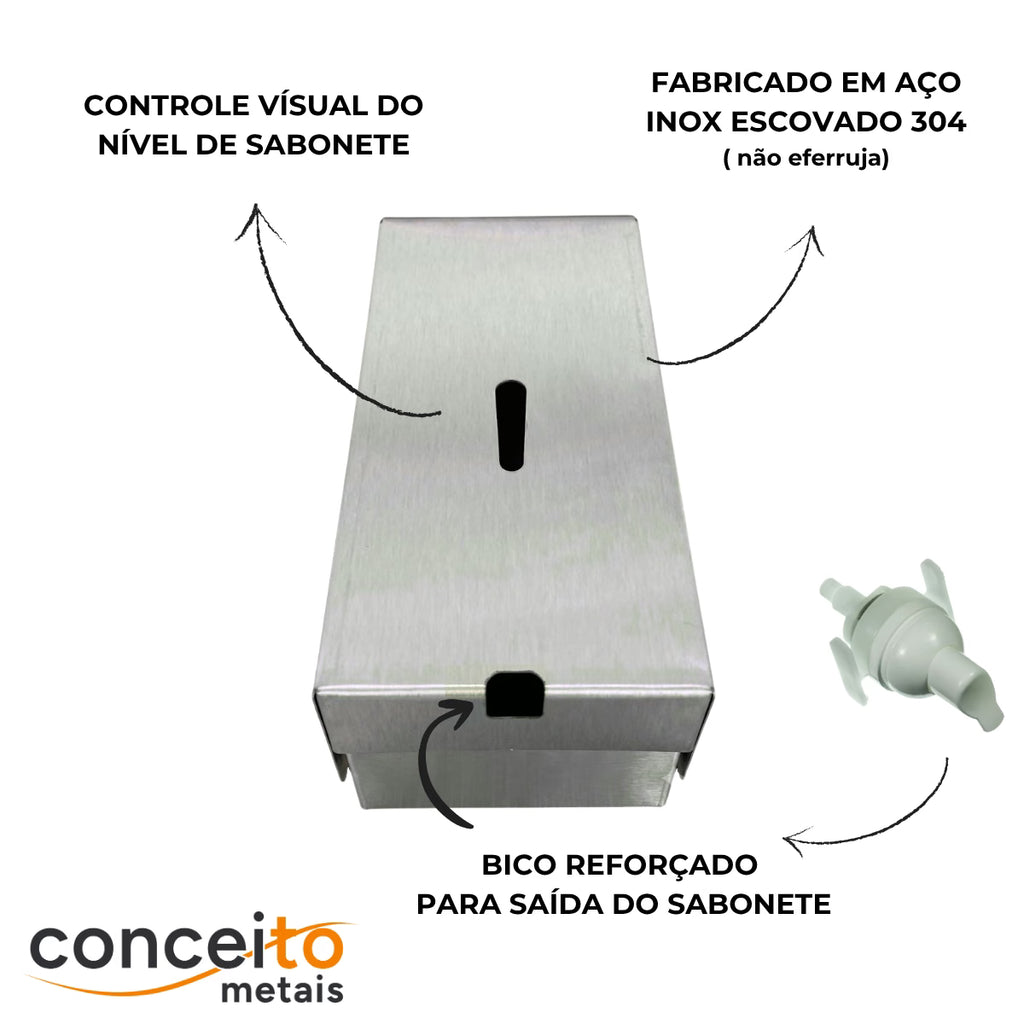 Saboneteira aço inox 304 escovado com chave reservatório 1.000 ml - 13688: detalhes