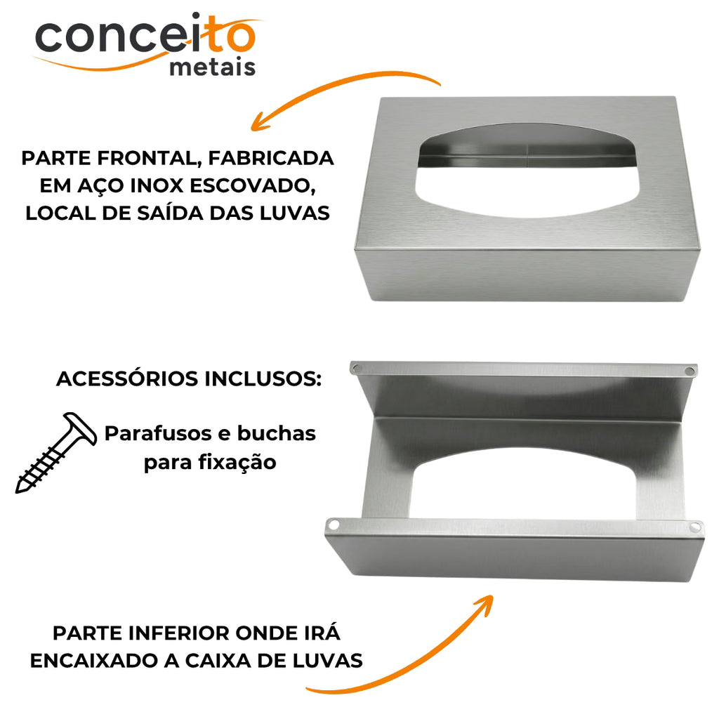 Suporte porta luvas fabricado em aço inox escovado - 13690: detalhes e acessórios