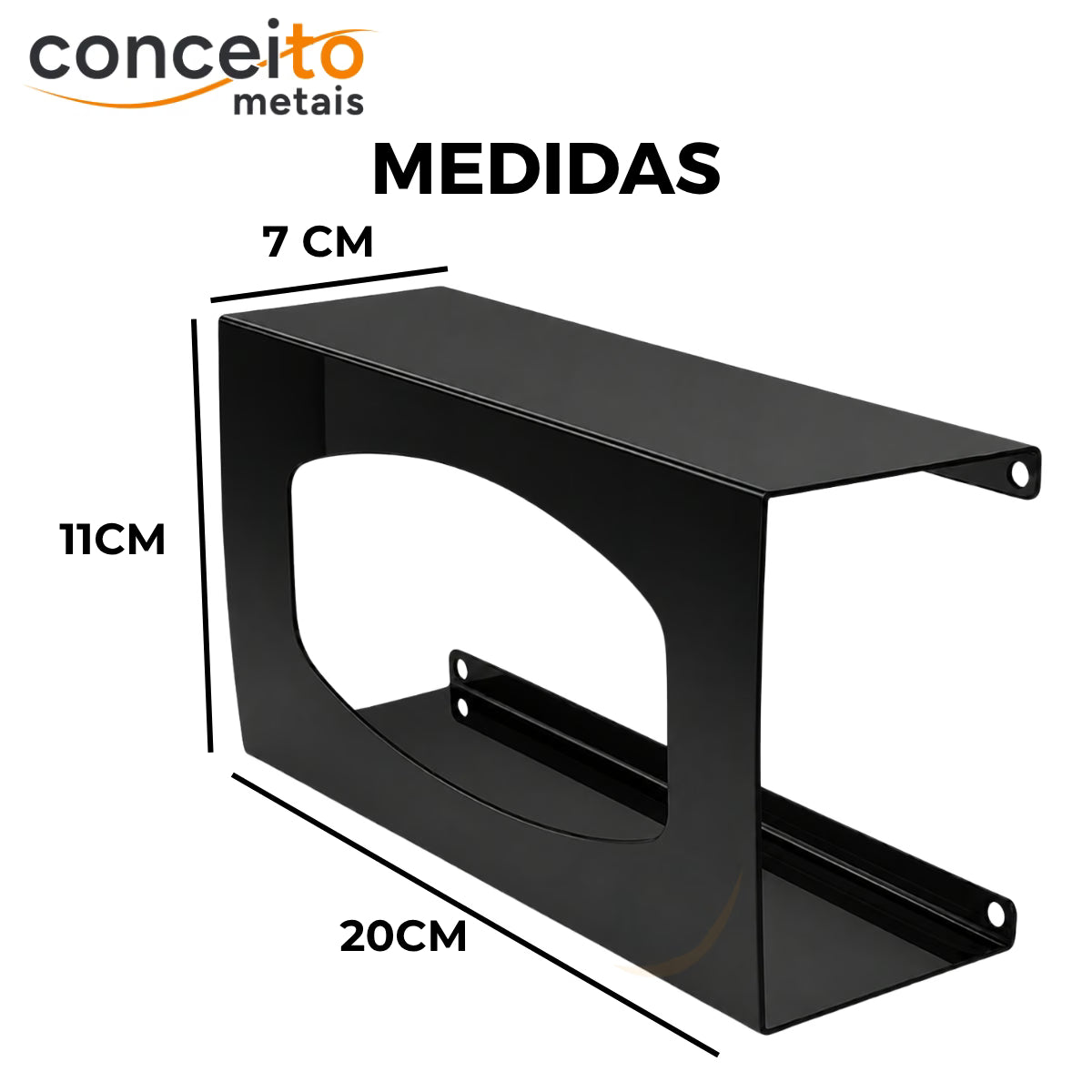 Suporte porta luvas fabricado em aço pintura eletrostática preto - 13691: medidas 20 x 11 x 7 cm