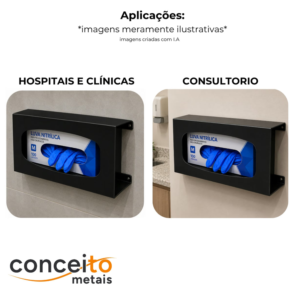 Suporte porta luvas fabricado em aço pintura eletrostática preto - 13691: aplicações em hospitais, clínicas e consultórios
