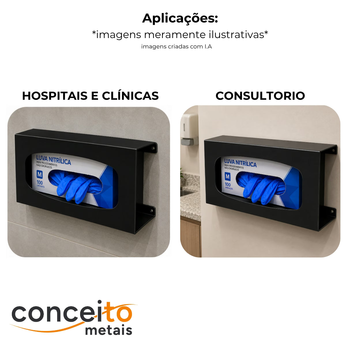Suporte porta luvas fabricado em aço pintura eletrostática preto - 13691: aplicações em hospitais, clínicas e consultórios
