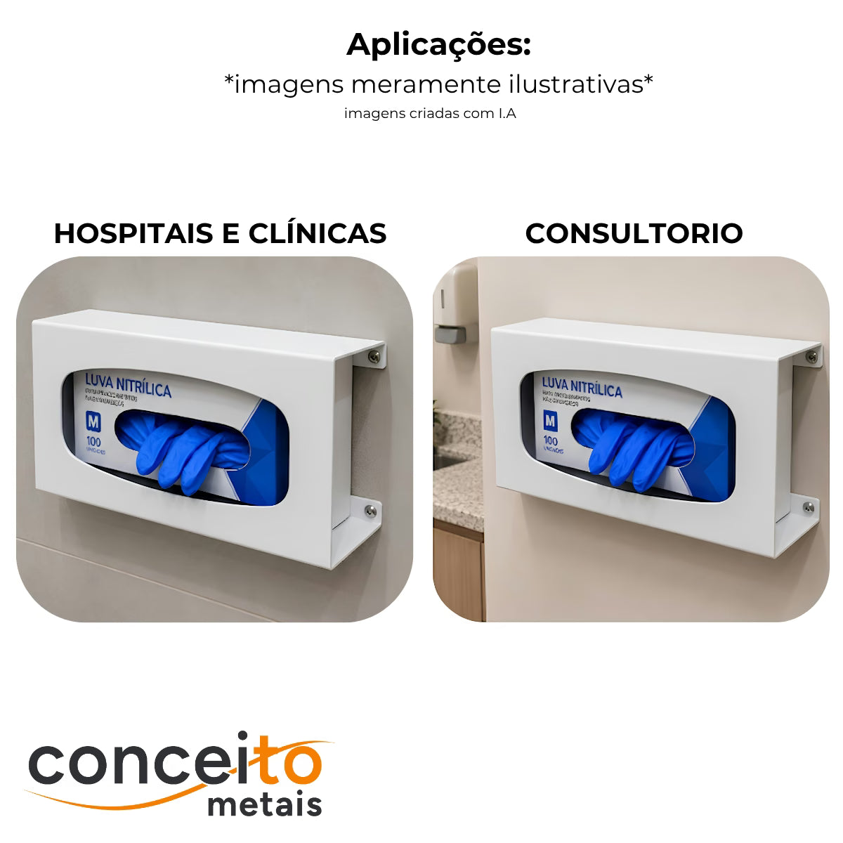 Suporte porta luvas fabricado em aço pintura eletrostática branco - 13692: aplicações em hospitais, clínicas e consultórios