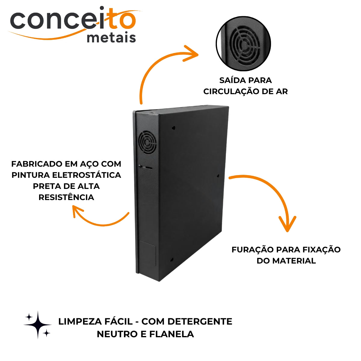 Gabinete rack caixa de distribuição metálico parede organizador padrão preto - 13990: detalhes: aço com pintura eletrostática e saída de ar