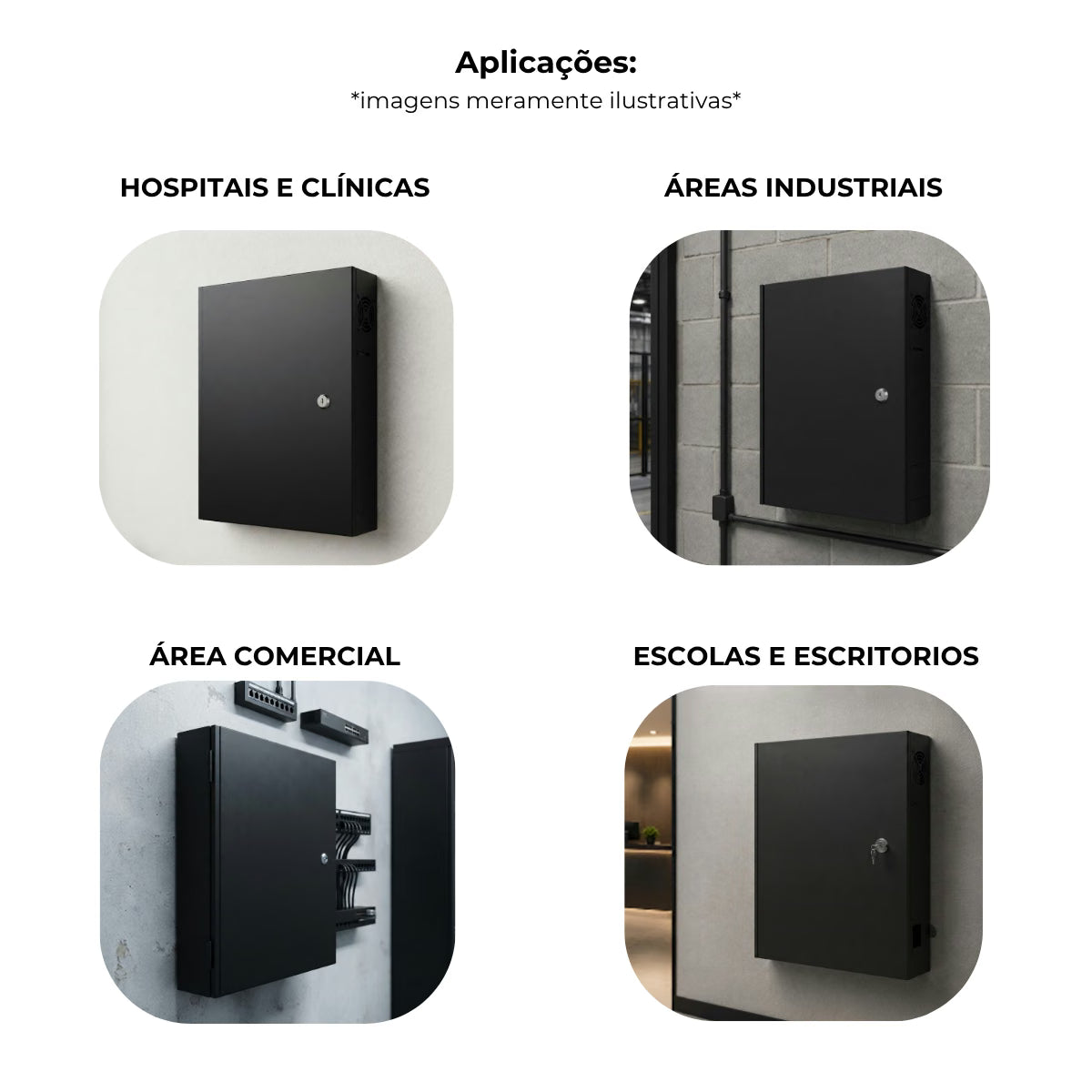 Gabinete rack caixa de distribuição metálico parede organizador padrão preto - 13990: aplicações em hospitais, indústrias, comércio e escritórios