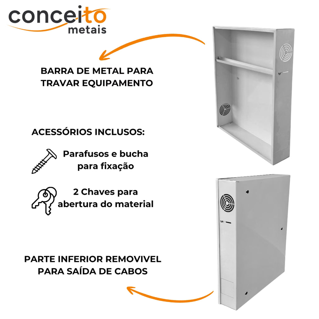 Gabinete rack caixa de distribuição metálico parede organizador padrão branco - 13995: acessórios incluídos e detalhes