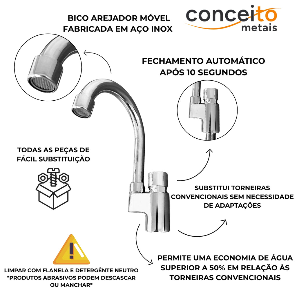 Torneira para lavatório automática bica móvel de bancada - 19023: detalhes